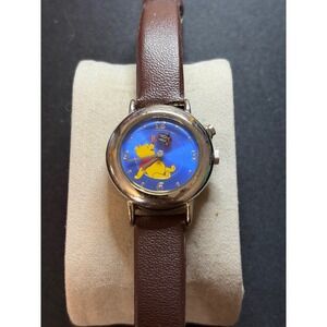 Disney Winnie the Pooh Wristwatch OS Brown Blue Dial Character Vintage